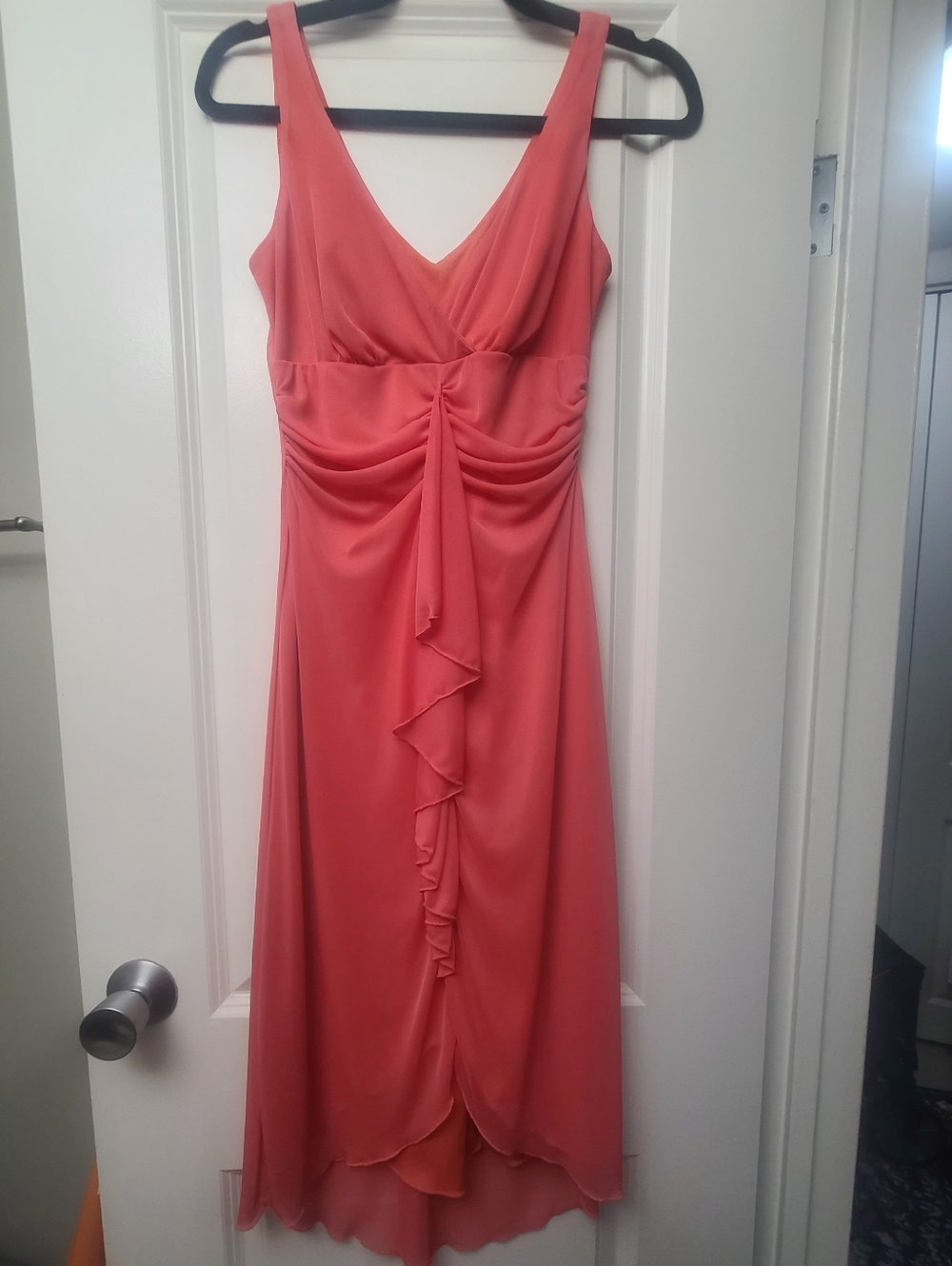 Y2K Sleeveless Coral Ruffle-Front V-Neck Dress